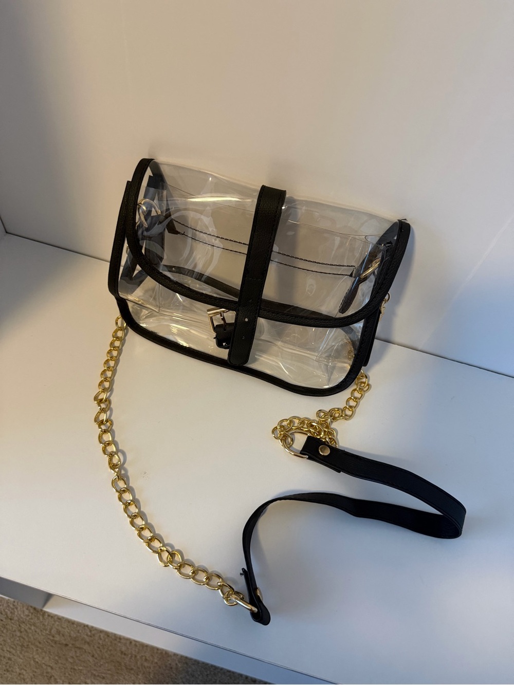 Clear Crossbody Bag Black & Gold Chain Strap